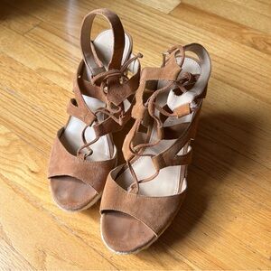 Ivanka trump Sandals Ithindre Leather Upper Lace up wedge Brown Suede 8 1/2